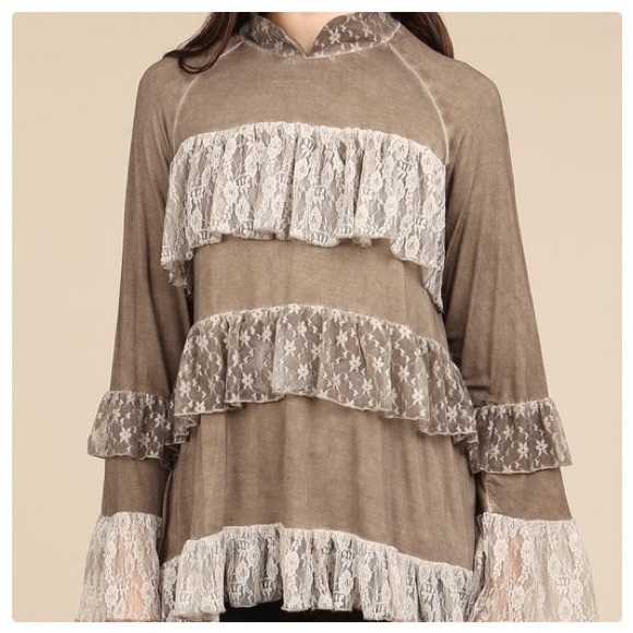 POL Chocolate Tiered Ruffle Lace Top - Picture 2 of 10